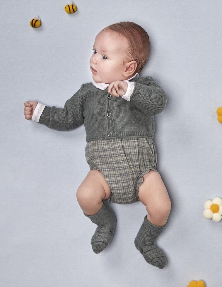 Casaco de malha em malha de arroz com lã azul