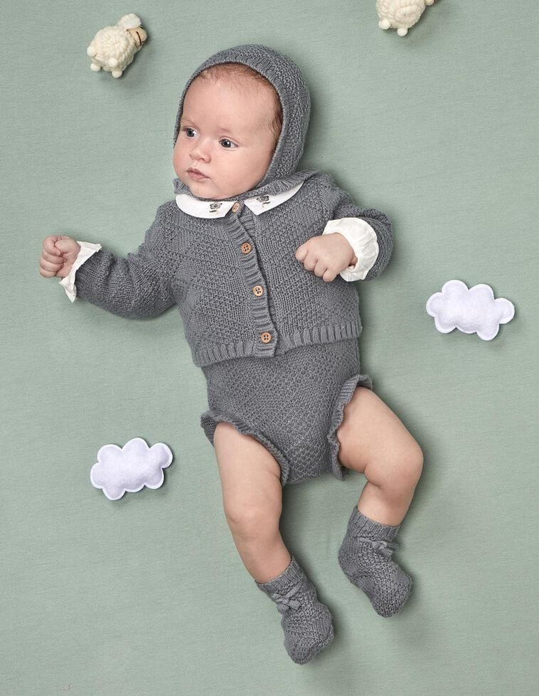 Casaco de malha especial com lã azul claro