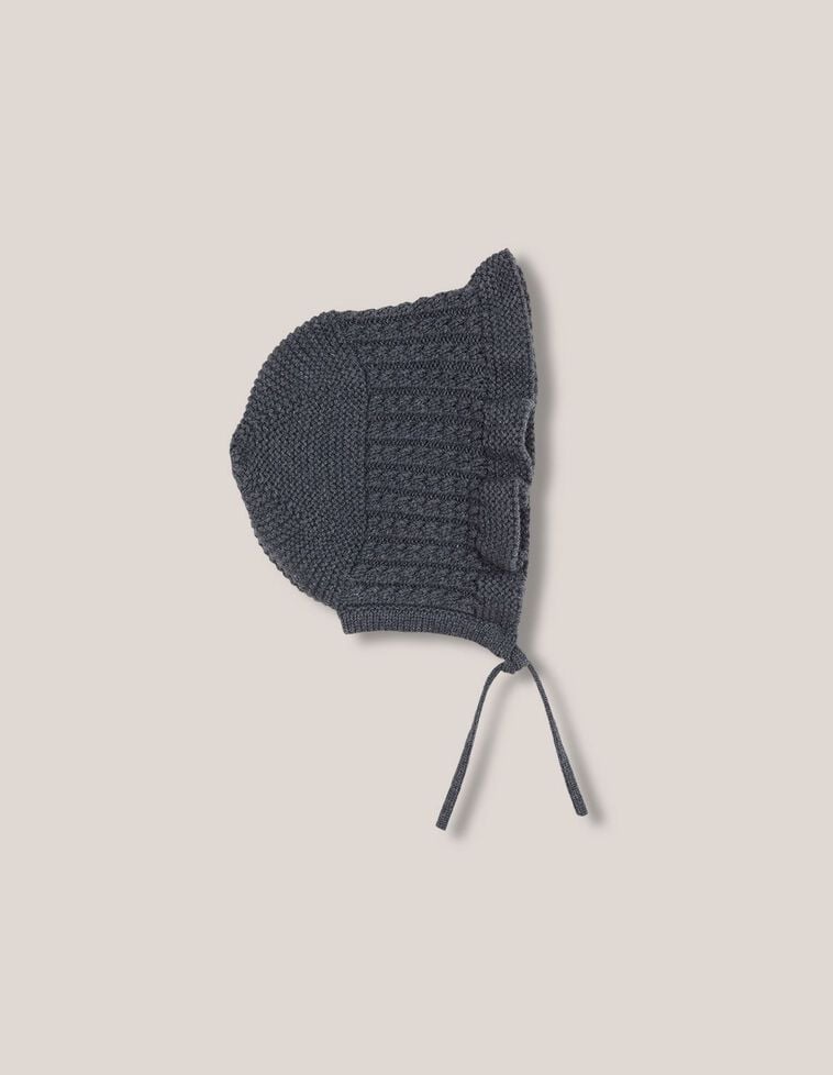 Capuz em malha jarreteira com lã e torcidos verde-petróleo