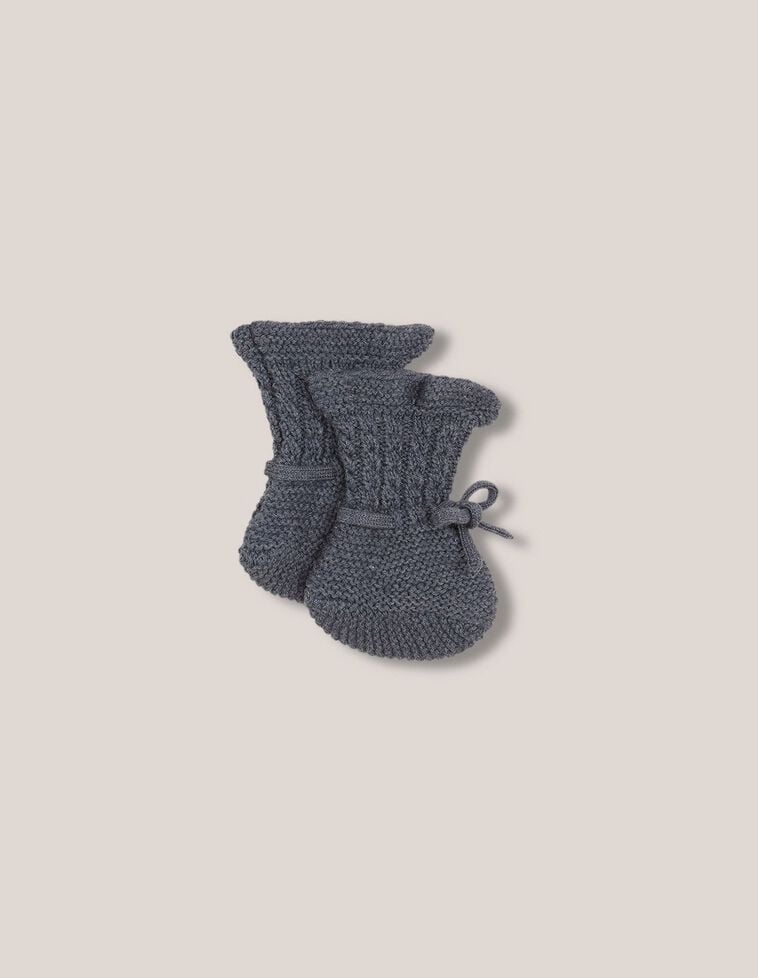 Botinhas altas em malha jarreteira com lã verde-petróleo