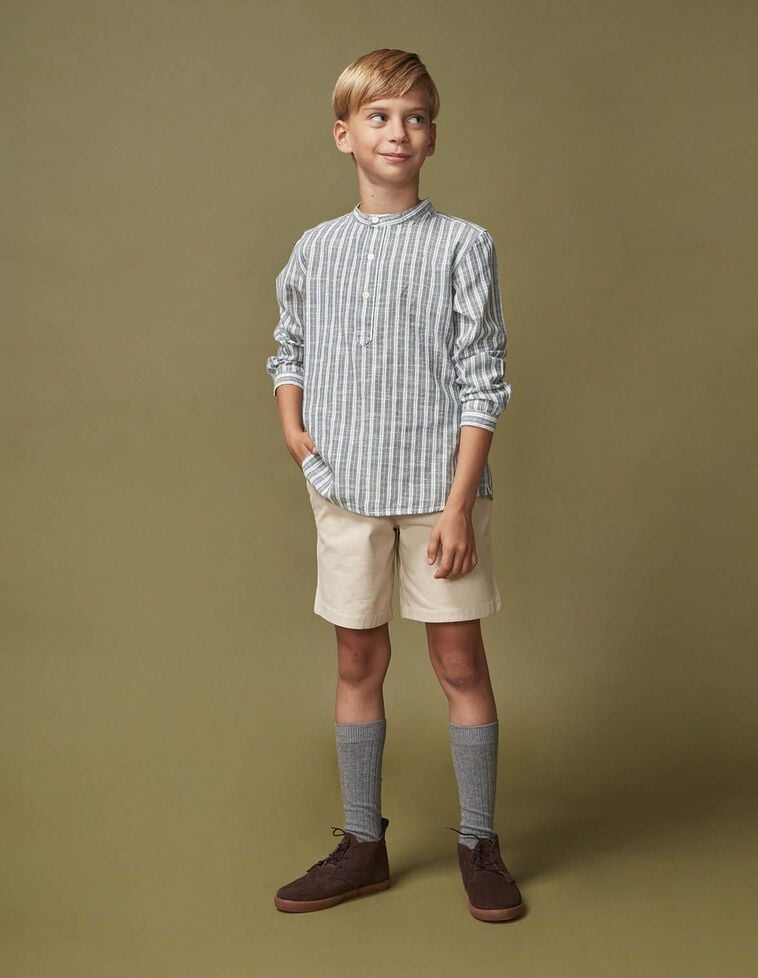 Camisa às riscas verde-petróleo