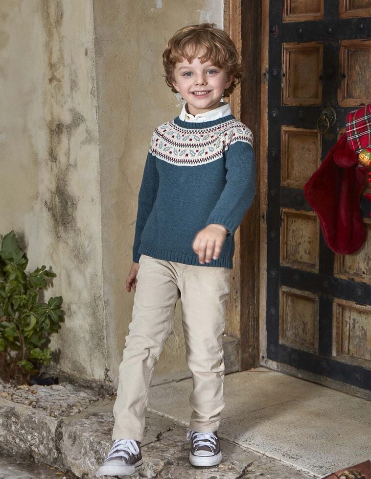 Camisola com greca no pescoço verde