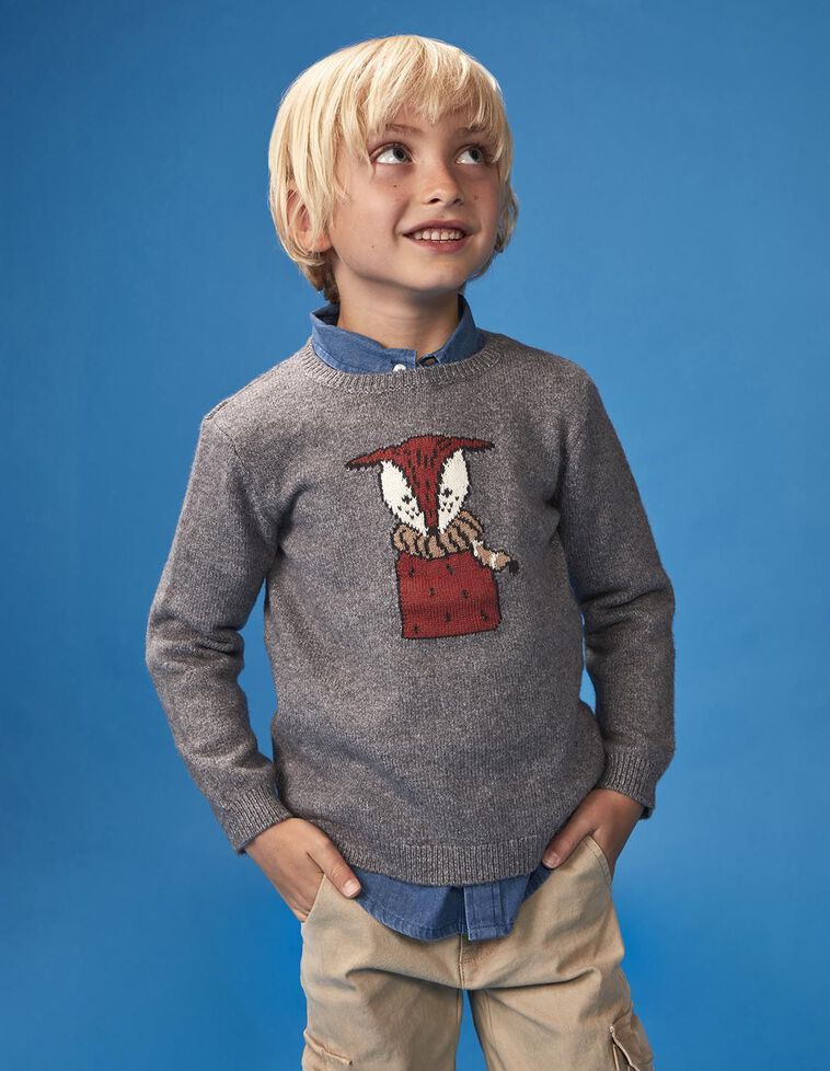 Camisola com desenho de raposa em cinza