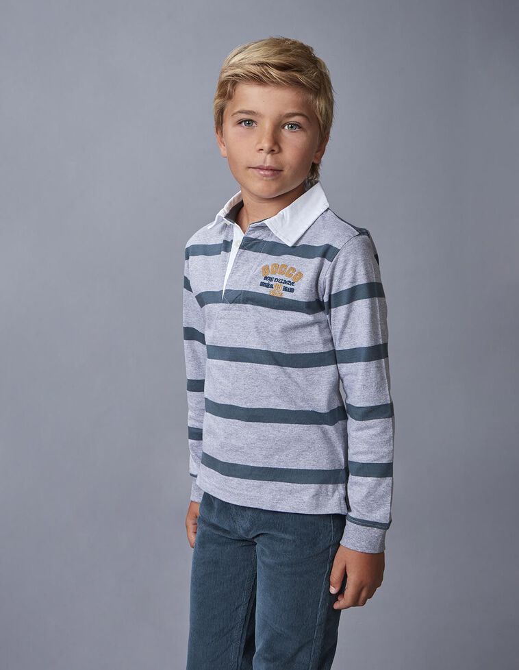 Polo às riscas com remendos cinza