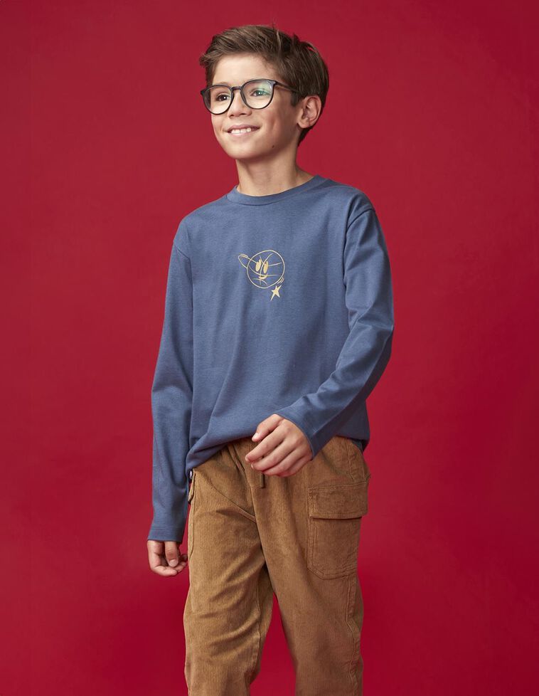 T-shirt de manga comprida com estampa basquetebol azul