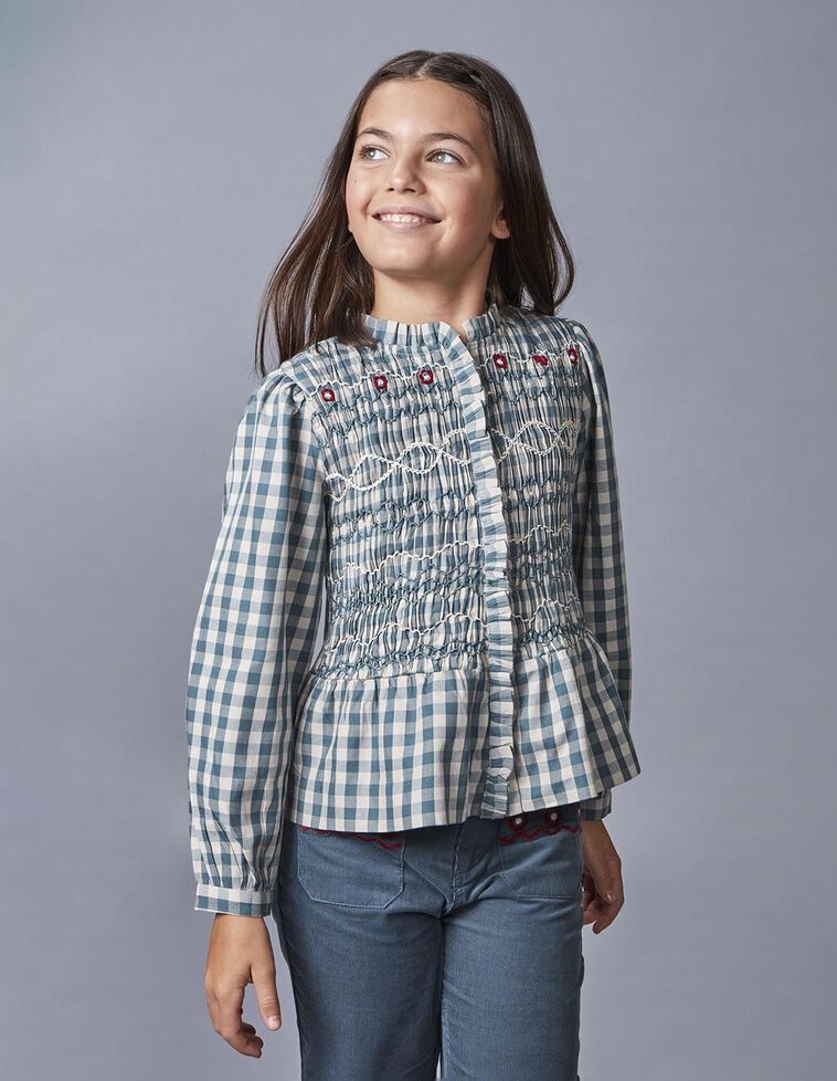 Camisa xadrez com franzido na frente verde