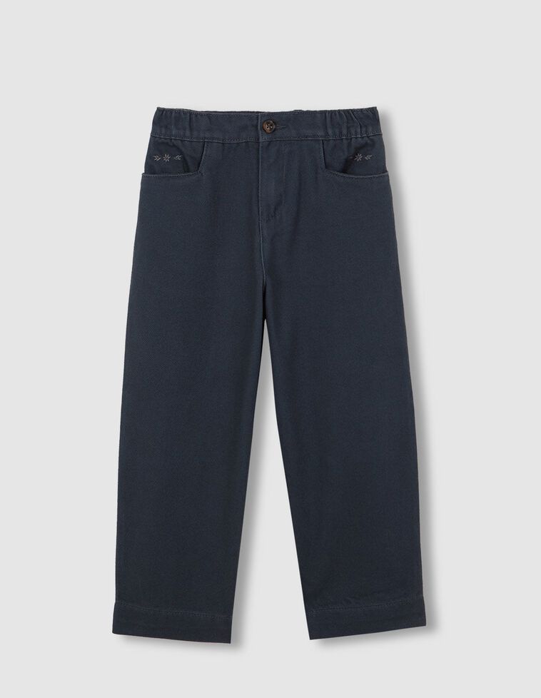 Calças compridas com riscas multicoloridas azuis claras