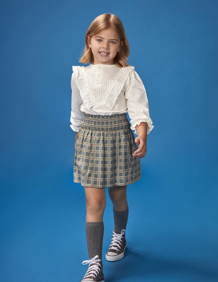 Blusa com folhos em V e punhos franzidos branco