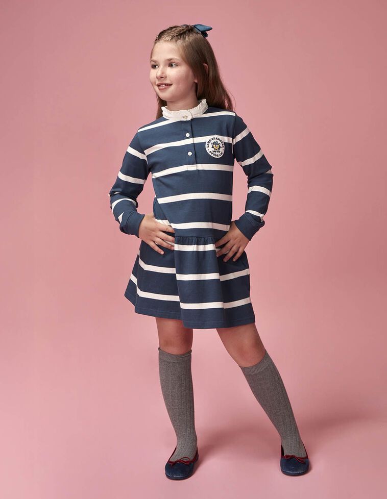 Vestido polo com remendo azul