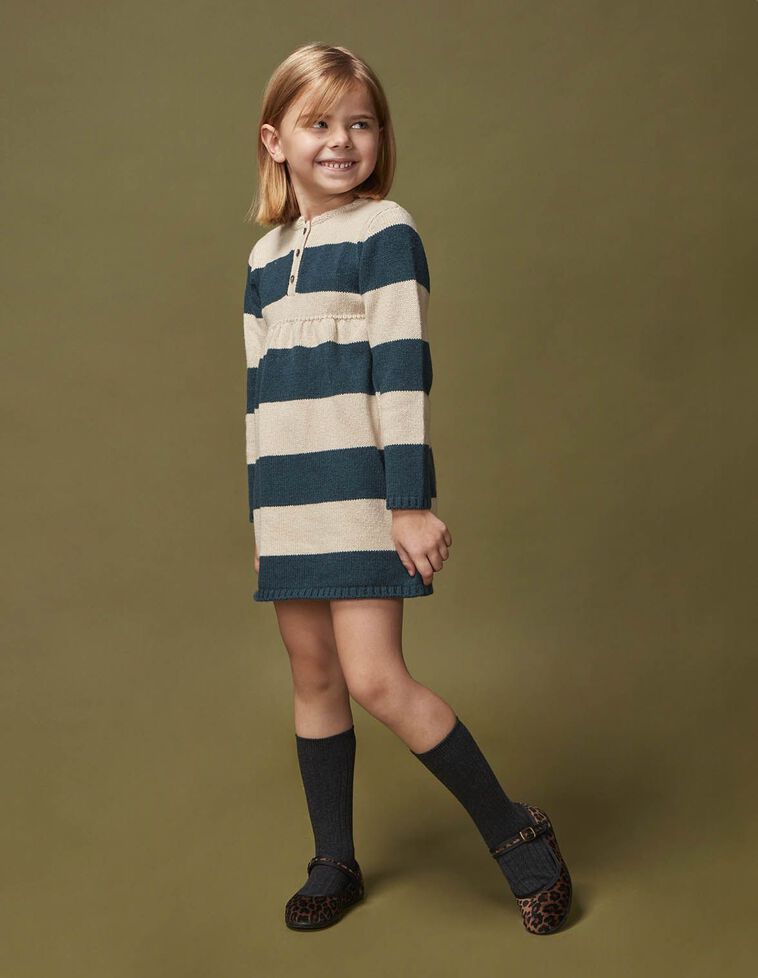 Vestido polo às riscas em malha com lã verde