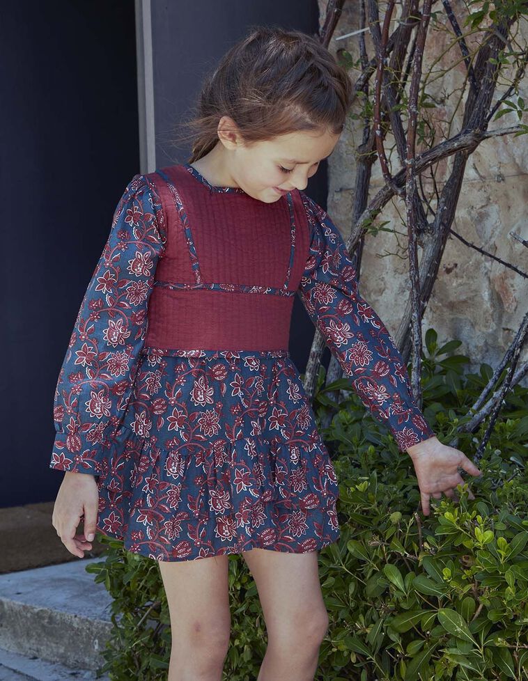 Vestido estampado com colete incorporado verde-petróleo