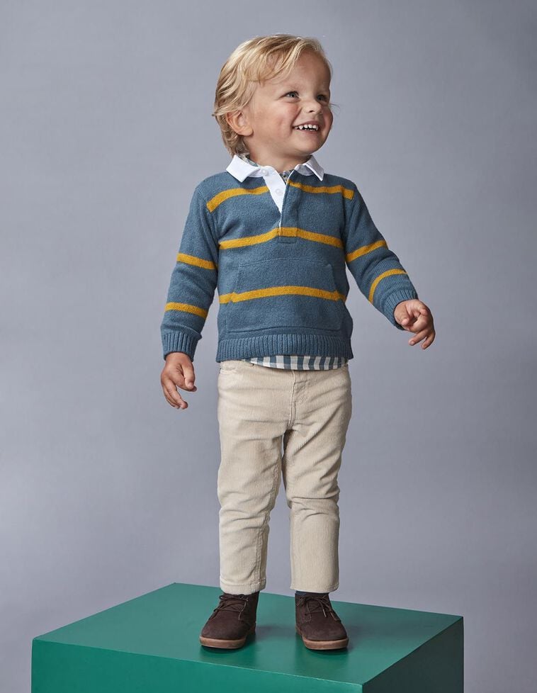 Camisola polo às riscas com lã verde