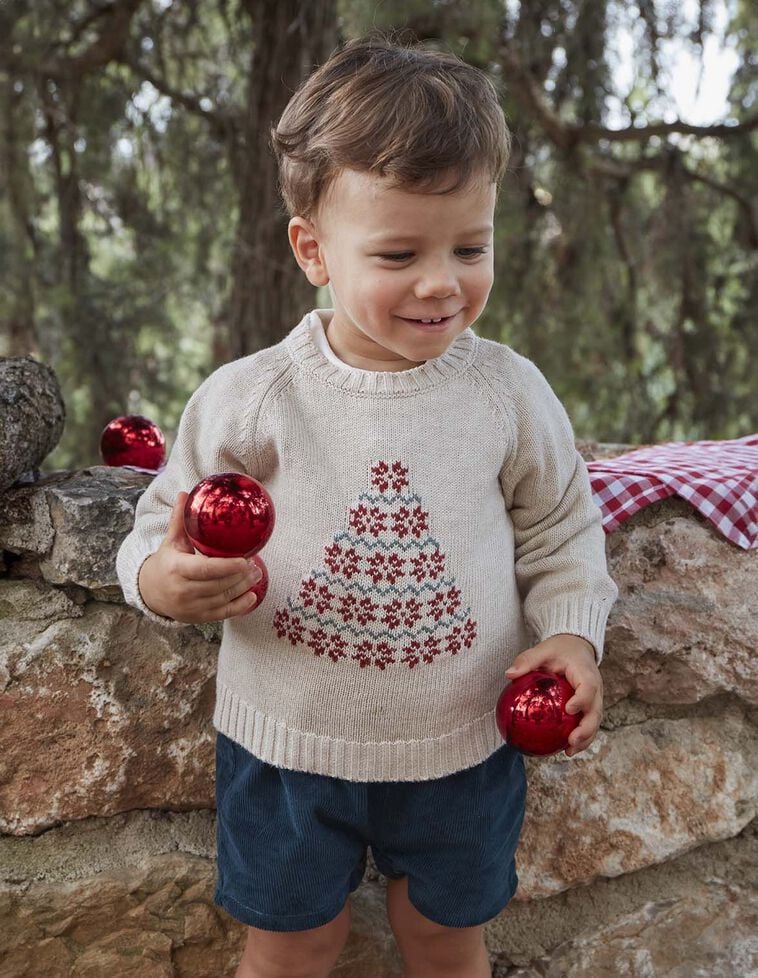 Camisola com desenho natalício castanho claro