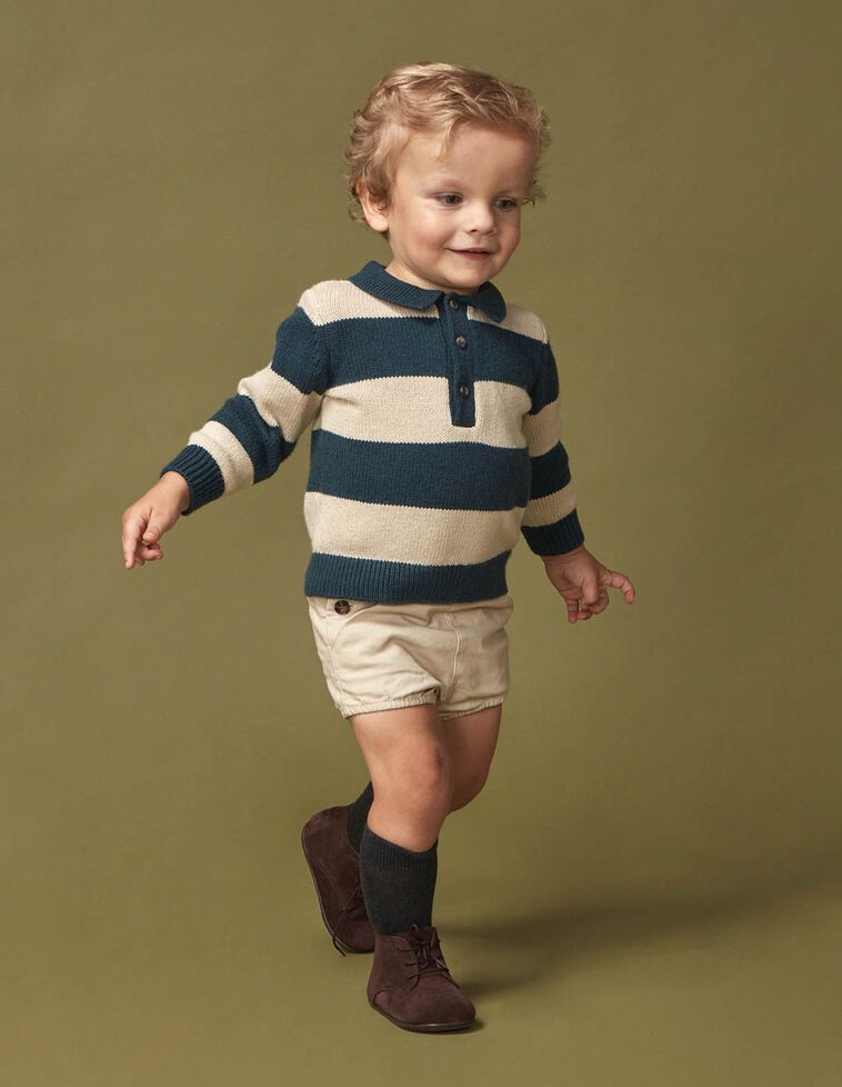 Camisola polo às riscas com lã verde