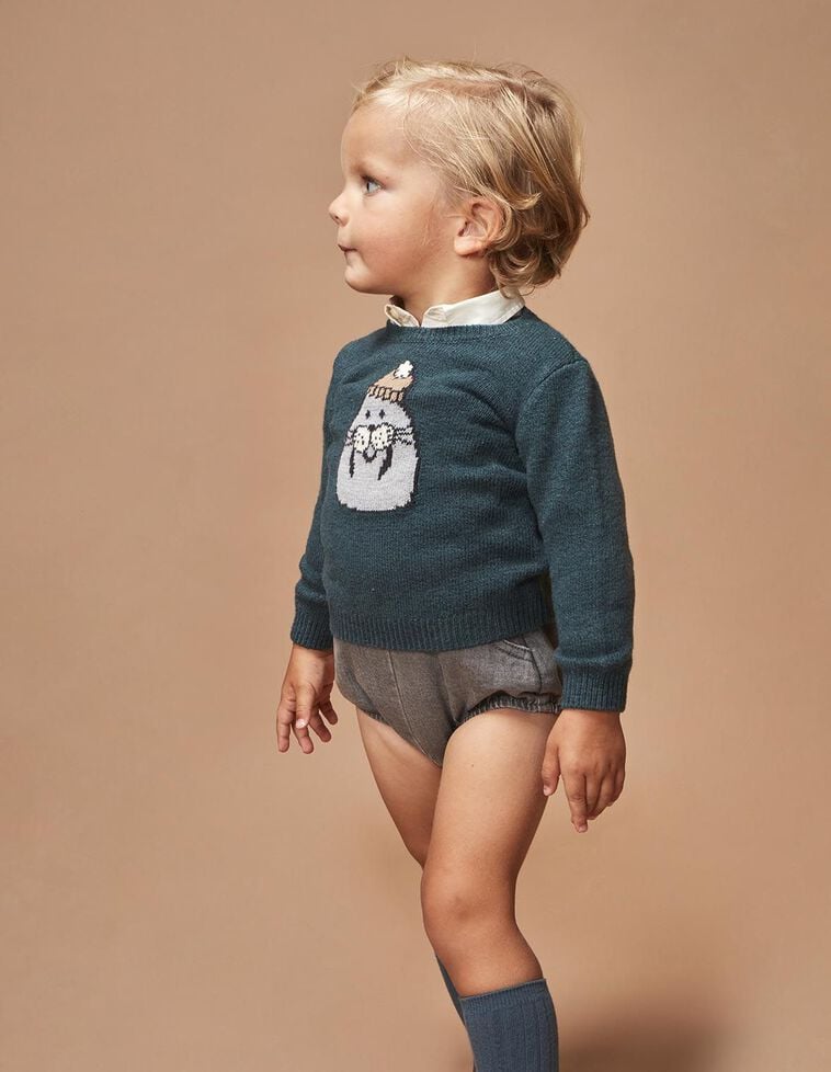 Camisola com desenho de foca verde-petróleo