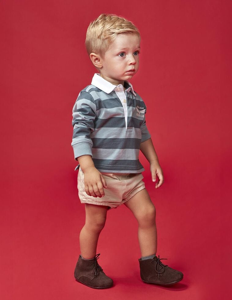 Polo às riscas com estampado verde-petróleo