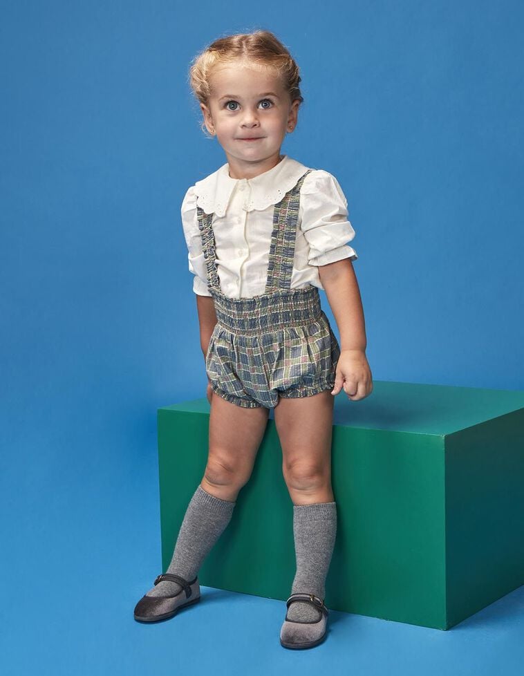 Macacão xadrez azul claro