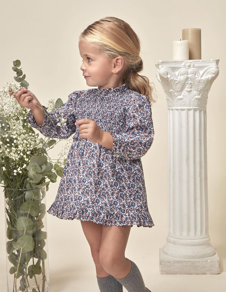 Vestido de manga comprida estampado em branco